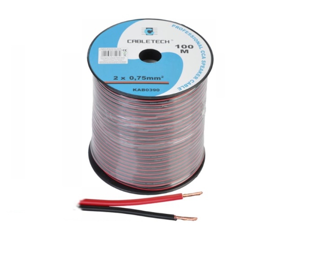Cablu difuzor CCA 2x0.75mm rosu-negru 100m KAB0390