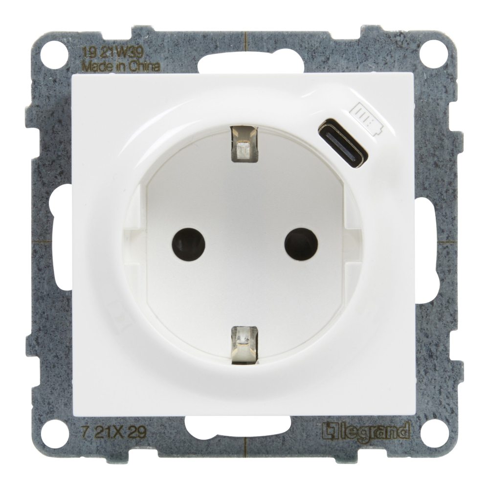 Priza simpla cu USB tip C alb 16A LEGRAND Suno 721129