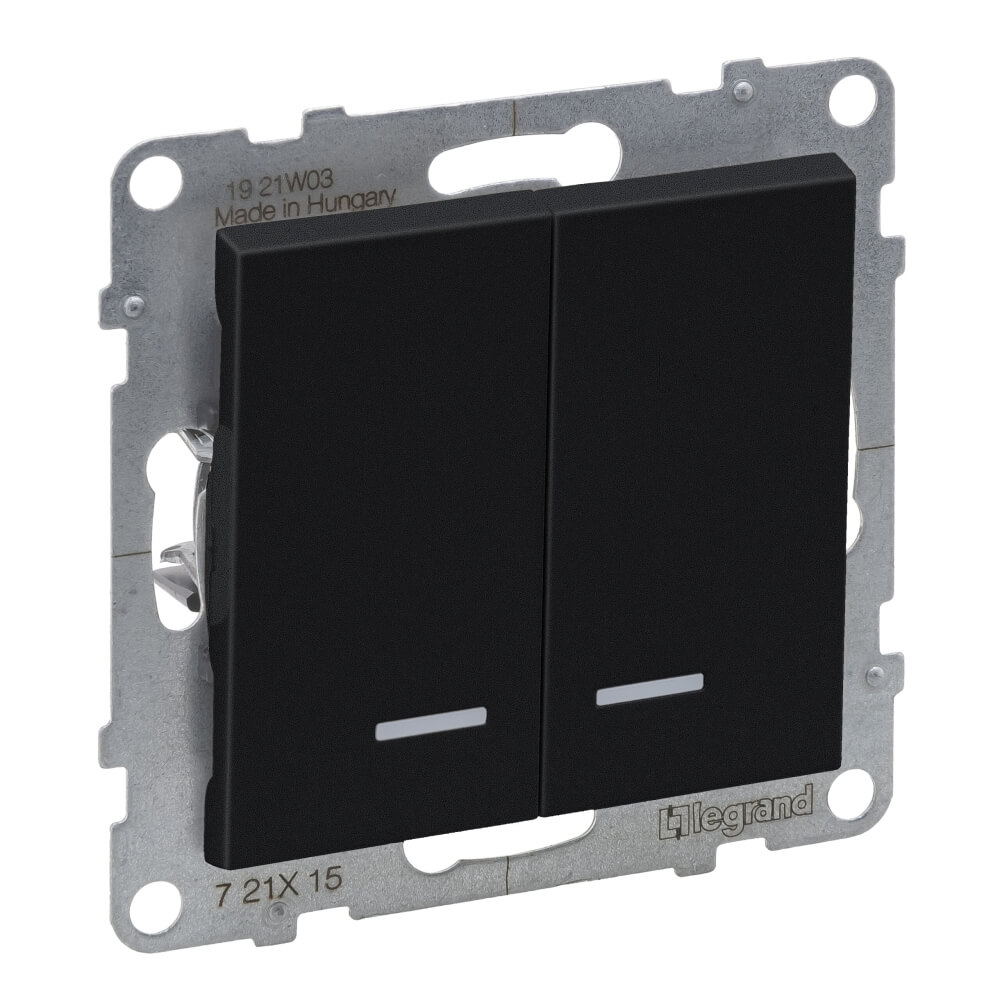 Intrerupator dublu cu LED negru 10A LEGRAND Suno 721415