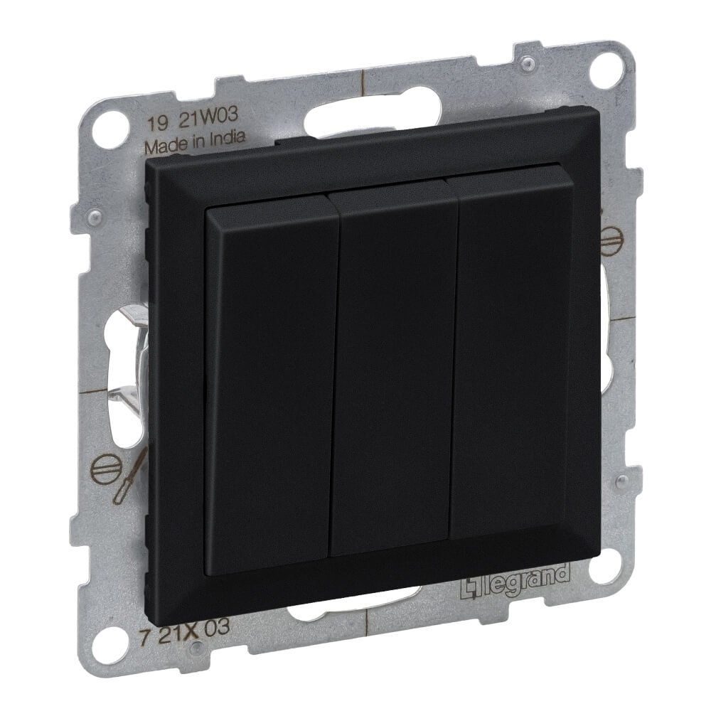 Intrerupator triplu negru 10A LEGRAND Suno 721403