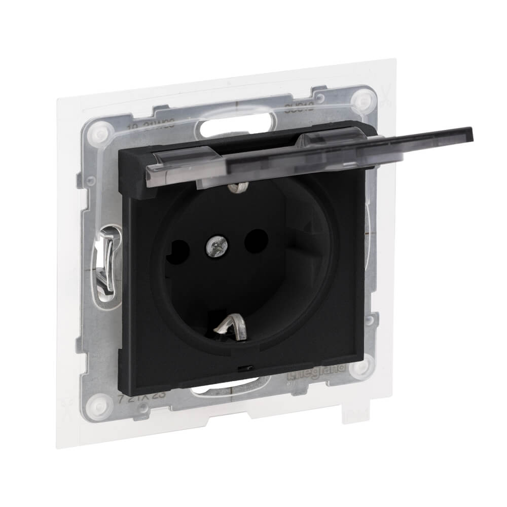 Priza simpla cu capac IP44 negru 16A LEGRAND Suno 721423