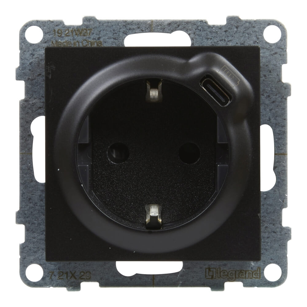 Priza simpla cu USB tip C negru 16A LEGRAND Suno 721429