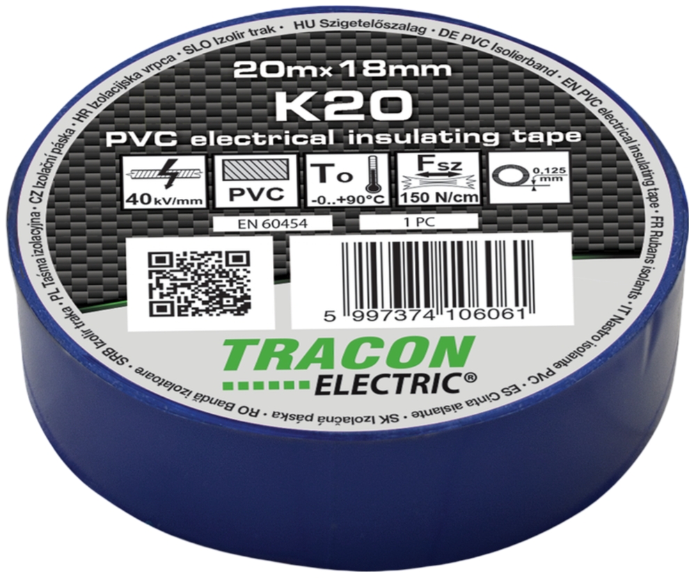 Banda izolatoare PVC albastru 18mm x 20 TRACON TR-K20
