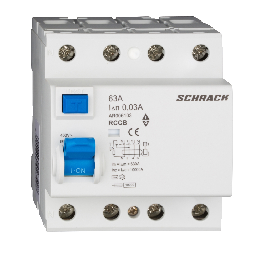 Intrerupator dif. 3P+N 63C 30mA 10kA tip AC SCHRACK AR006103