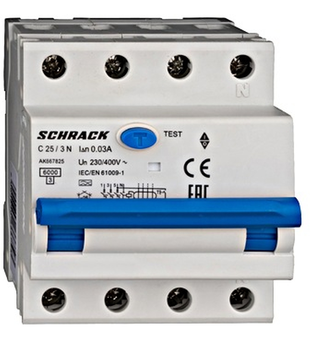 60920036-1 Disjunctor dif. 3P+N 25C 30mA 6kA tip A SCHRACK AK667825 - imagine 1