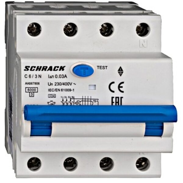 Disjunctor dif. 3P+N 6C 30mA 6kA tip A SCHRACK AK667806