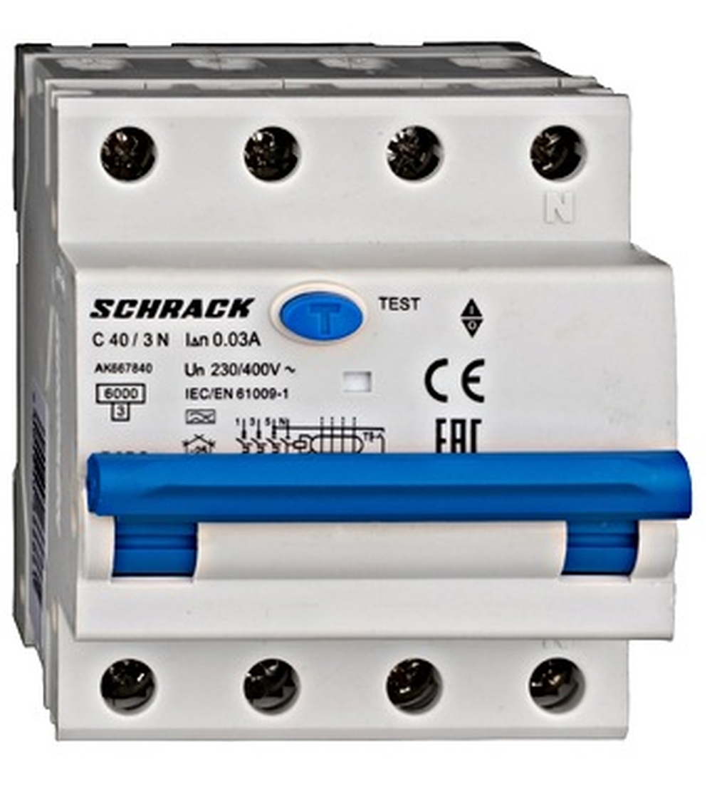 Disjunctor dif. 3P+N 40C 30mA 6kA tip A SCHRACK AK667840