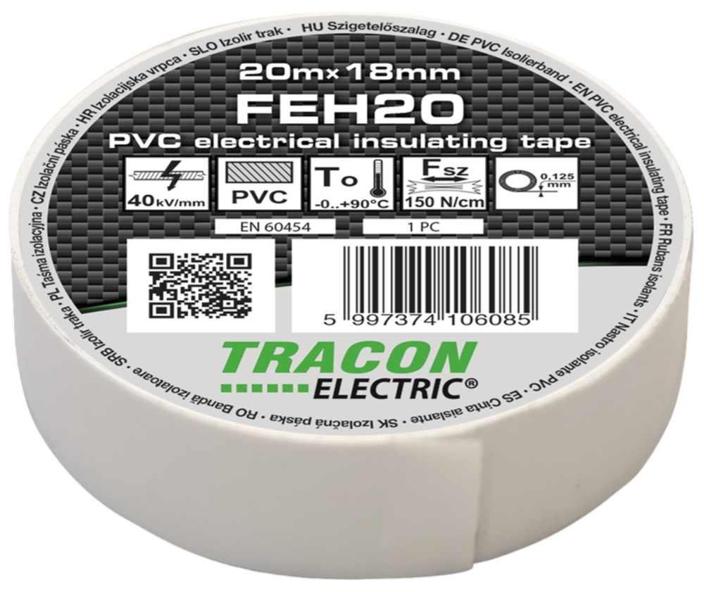 Banda izolatoare PVC alb 18mm x 20 TRACON TR-FEH20