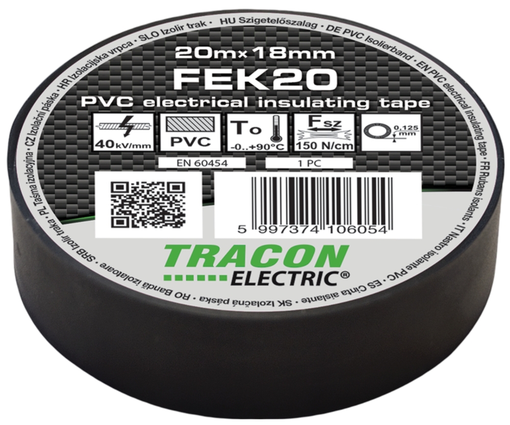 Banda izolatoare PVC negru 18mm x 20 TRACON TR-FEK20