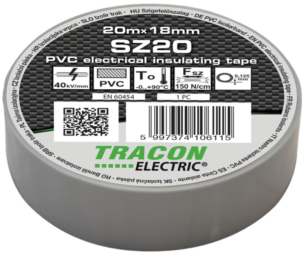 Banda izolatoare PVC gri 18mm x 20 TRACON SZ20