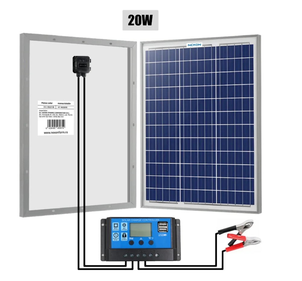 Panou solar 20W cu regulator NEXON SOL01C-20W